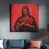 Silkscreen illustration of the Sacred Heart of Jesus background sacred heart — room mockup view 3