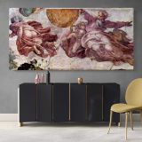 Sistine Chapel Fresco by Michelangelo — single-panel canvas above a sideboard