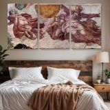 Sistine Chapel Fresco by Michelangelo — three-panel canvas above a bed