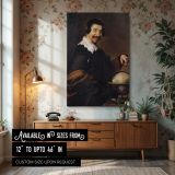 Smiling Man with Globe - Velazquez Baroque Portrait with Map and Wit canvas wall art