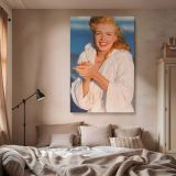 Smiling Marilyn Monroe - Actress in Bathrobe Classic Pose Canvas Wall Print - Image 2