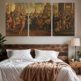 Solomon and the Queen of Sheba by Jan van Scorel and Jan Swart van Groningen — three-panel canvas above a bed
