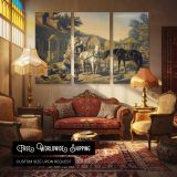 Stagecoach in a Mountain Village - multi-panel canvas displayed in a classic lounge