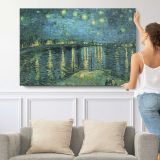 Starry Night over the Rhone by Vincent van Gogh - single-panel canvas shown with a person for scale