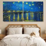 Starry Night Over the Rhone by Vincent van Gogh — single-panel canvas in a bedroom