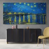Starry Night Over the Rhone by Vincent van Gogh — single-panel canvas above a sideboard