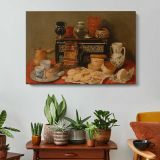 Still Life with an Ebony Chest by Antonio De Pereda - single-panel canvas displayed above a console table
