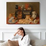 Still Life with an Ebony Chest by Antonio De Pereda - single-panel canvas displayed above a sofa