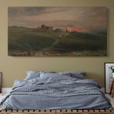 Stonehenge at Sunset — single-panel canvas above a bed with blue bedding