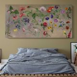 Studies of Flowers by Jacques-Laurent Agasse — single-panel canvas above a bed with blue bedding