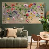 Studies of Flowers by Jacques-Laurent Agasse — single-panel canvas above a green sofa