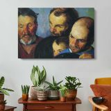 Study of Four Men's Faces - single-panel canvas displayed above a console table