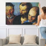 Study of Four Men's Faces - single-panel canvas shown with a person for scale