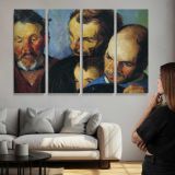 Study of Four Men's Faces - multi-panel canvas displayed above a sofa