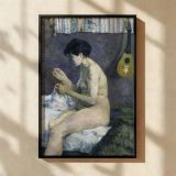 Study of the Nude by Paul Gauguin - Seated Woman with Mandolin and Pale Palette canvas wall art - Image 2