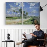 Summer River Landscape - two-panel canvas displayed in a reading room