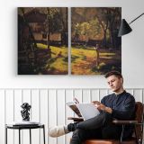Sunlit Forest Path - two-panel canvas displayed in a reading room
