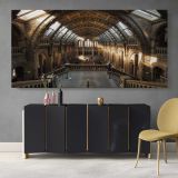 Sunlit Hall at the Natural History Museum — single-panel canvas above a sideboard