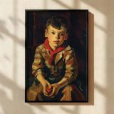 Sunny Jim by Frank Harmon Myers - Young Boy with Apple in Checkered Shirt canvas wall art - Image 2
