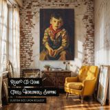 Sunny Jim by Frank Harmon Myers - Young Boy with Apple in Checkered Shirt canvas wall art - Image 3