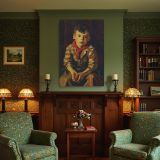 Sunny Jim by Frank Harmon Myers - Young Boy with Apple in Checkered Shirt canvas wall art - Image 4