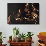 Supper at Emmaus by Caravaggio - single-panel canvas displayed above a console table