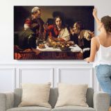Supper at Emmaus by Caravaggio - single-panel canvas shown with a person for scale