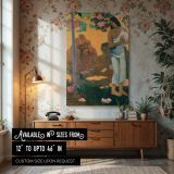 Tahitian Woman with Flowers - Paul Gauguin Tropical Orange and Pink Scene canvas wall art