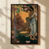 Tahitian Woman with Flowers - Paul Gauguin Tropical Orange and Pink Scene canvas wall art - Image 2