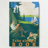 Take Along a Book - Camping Family by the Lake Reading Poster - Image 7