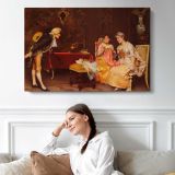 Taking A Box by Adriano Cecchi - single-panel canvas displayed above a sofa