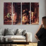Tavern Gathering by Adriaen Brouwer - multi-panel canvas displayed above a sofa
