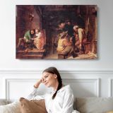 Tavern Interior by Adriaen Brouwer - single-panel canvas displayed above a sofa