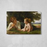 Temptation by William-Adolphe Bouguereau - single-panel canvas displayed above a console table