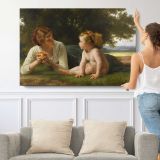 Temptation by William-Adolphe Bouguereau - single-panel canvas shown with a person for scale