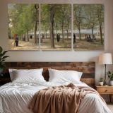 Terrace in the Luxembourg Gardens — three-panel canvas above a bed