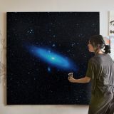 The Andromeda galaxy's older stellar population in blue — room mockup view 3