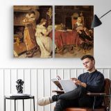The Art Lesson by Adriano Cecchi - two-panel canvas displayed in a reading room
