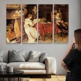 The Art Lesson by Adriano Cecchi - multi-panel canvas displayed above a sofa