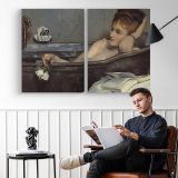 The Bath by Alfred Stevens - two-panel canvas displayed in a reading room