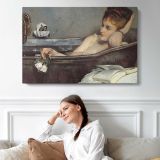 The Bath by Alfred Stevens - single-panel canvas displayed above a sofa