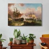 The Battle of Camperdown by Phillip James De Loutherbourg - single-panel canvas displayed above a console table