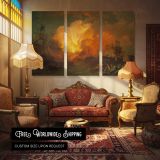 The Battle of the Nile by Phillip James De Loutherbourg - multi-panel canvas displayed in a classic lounge