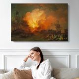 The Battle of the Nile by Phillip James De Loutherbourg - single-panel canvas displayed above a sofa