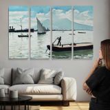The Bay of Naples by Albert Marquet - multi-panel canvas displayed above a sofa