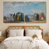 The Beach at Trouville by Claude Monet — single-panel canvas in a bedroom