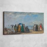 The Beach at Trouville by Claude Monet — single-panel canvas shown on a pale studio wall