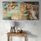 The Birth of Venus by Sandro Botticelli — single-panel canvas above a console table