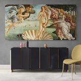 The Birth of Venus by Sandro Botticelli — single-panel canvas above a sideboard
