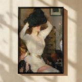The Black Hat by Frank Weston Benson - Pale Dress in Rose Interior canvas wall art - Image 2